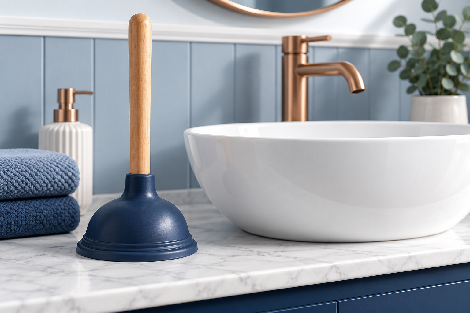 Illustration of a plunger beside a basin