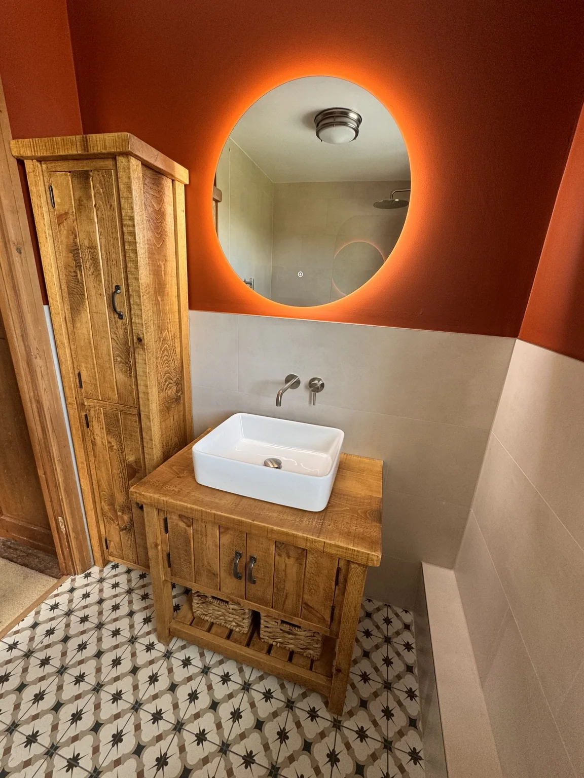 Handmade basin unit and matching storage cupboard
