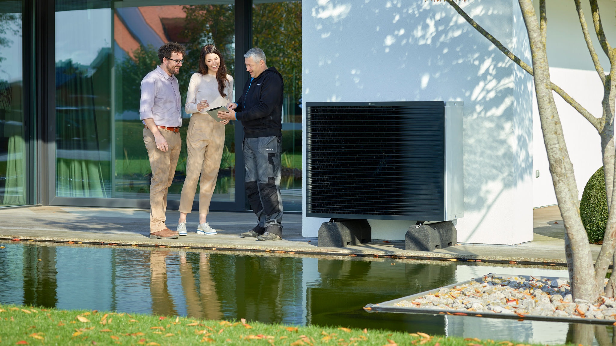 Daikin air-source heat pump installed outside a home