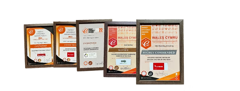 SMC Plumbing and Heating framed Energy Efficiency Awards certificates