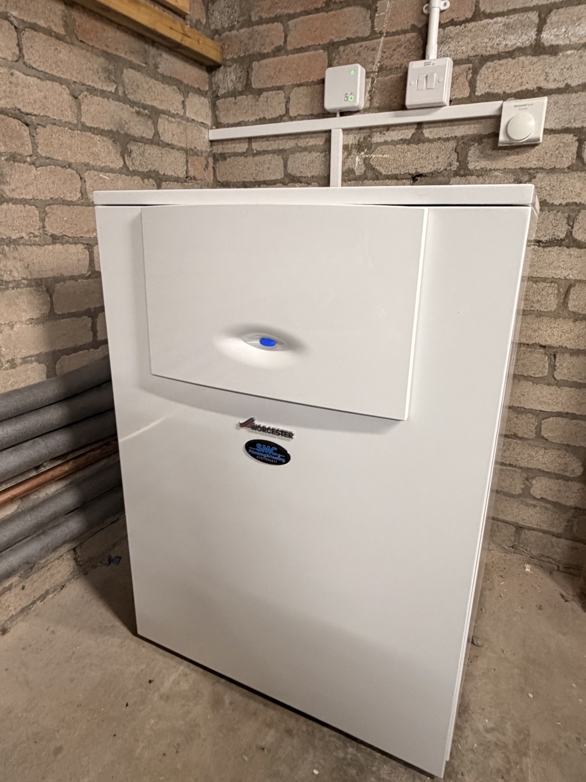 Worcester floor-standing boiler with SMC sticker